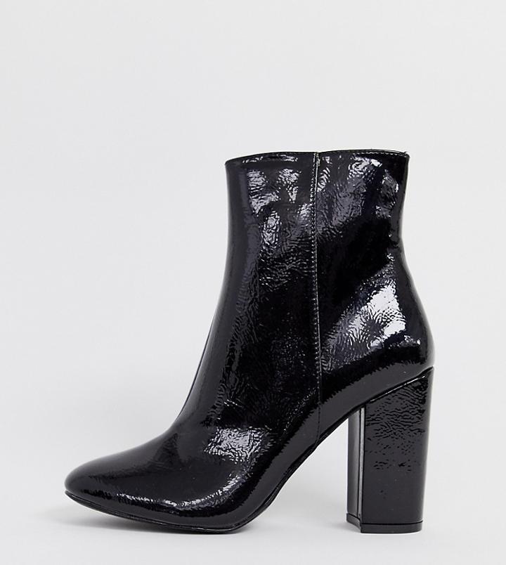 New Look Patent Heeled Boot In Black