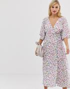 Liquorish Floral Maxi Wrap Dress With Fluted Sleeves-multi