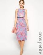 Asos Petite Jacquard Crop Top Dress In Pastel Floral - Blue