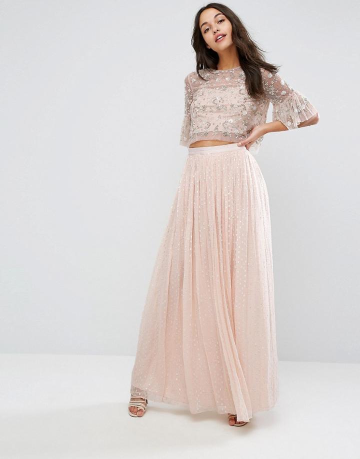 Needle & Thread Metallic Chiffon Maxi Skirt - Pink