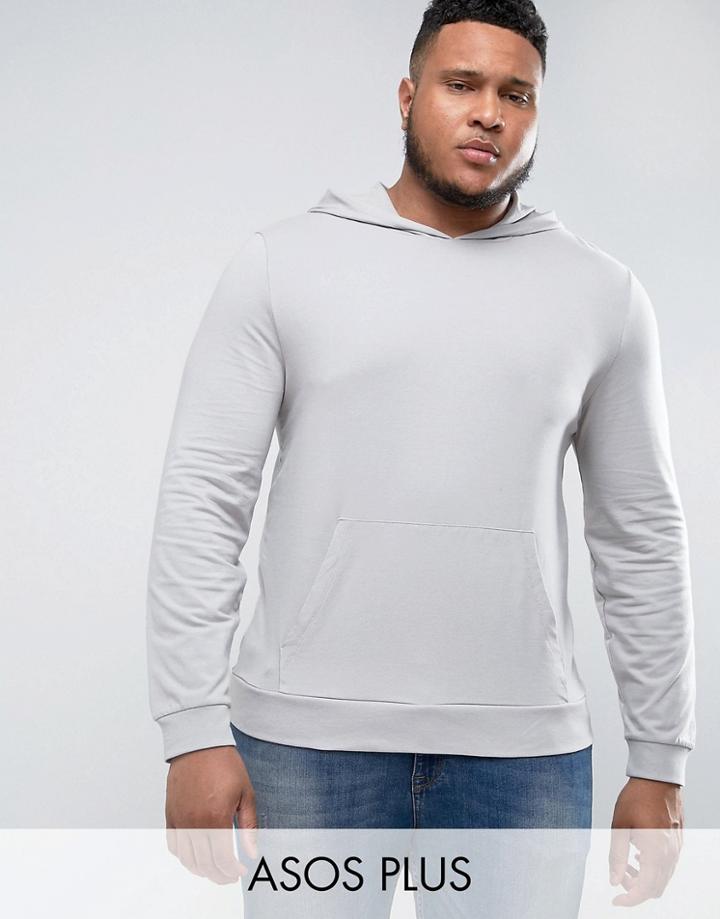 Asos Plus Lightweight Muscle Hoodie In Gray - Gray