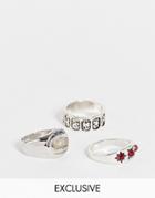 Reclaimed Vintage Inspired Unisex Ultimate Scenester Ring 3 Pack-silver