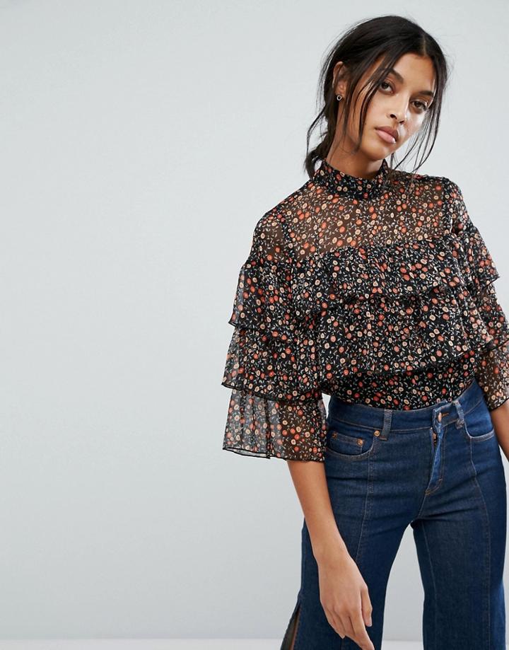 Gestuz Ruffle Small Flower Print Top - Multi