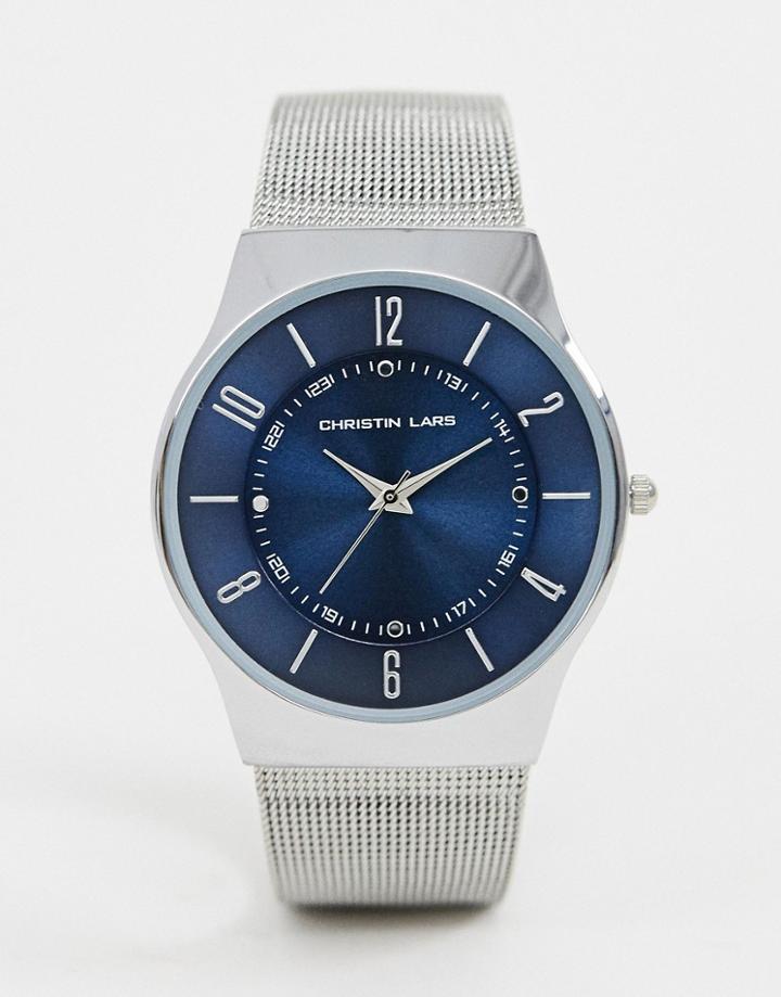 Christian Lars Mens Silver Mesh Bracelet Watch - Silver