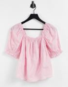 & Other Stories Organic Cotton Broderie Sqaure Neck Blouse In Pink