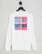 Polo Ralph Lauren Sports Capsule Madras Check Back Logo Print Long Sleeve Top In White