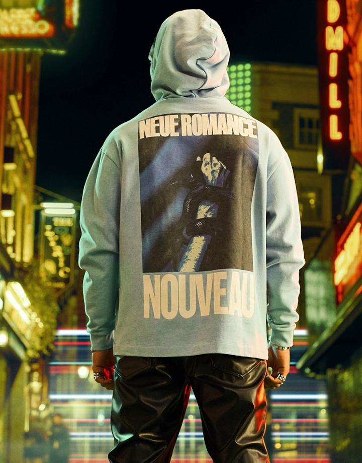 Asos Design Oversized Hoodie In Washed Blue With Large Back Graphic-blues