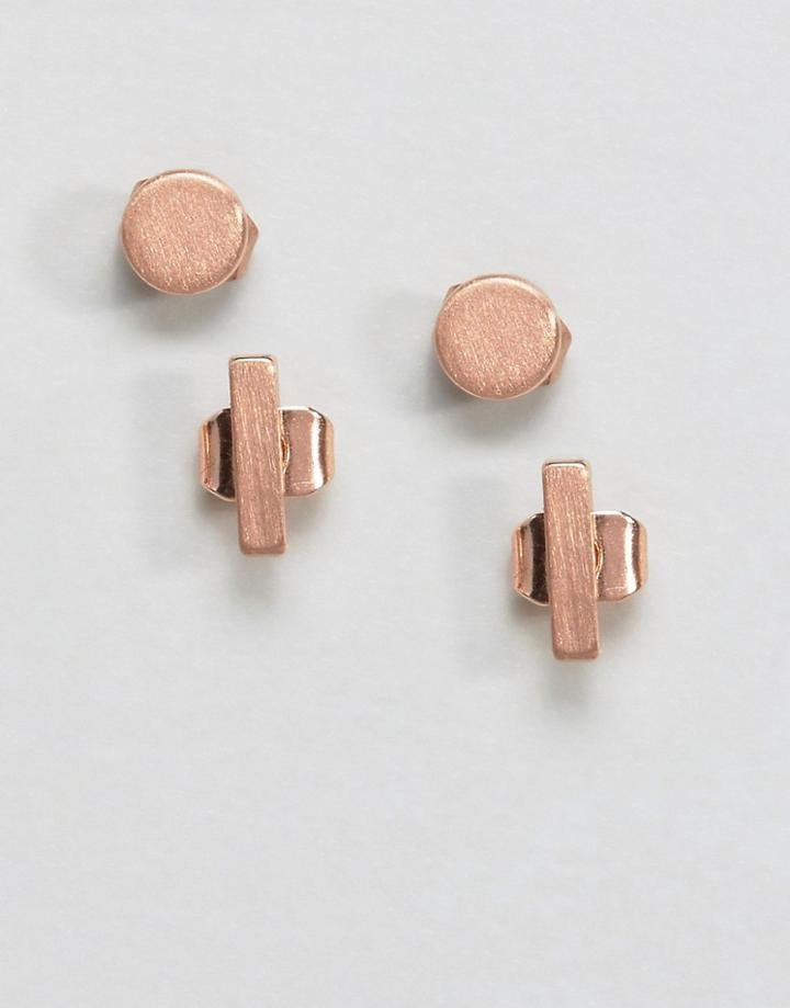 Pieces Maddy Rose Gold Plated Minimal Stud Earrings - Gold