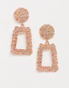 Asos Design Earrings In Square Shape In Rose Gold Tone-copper