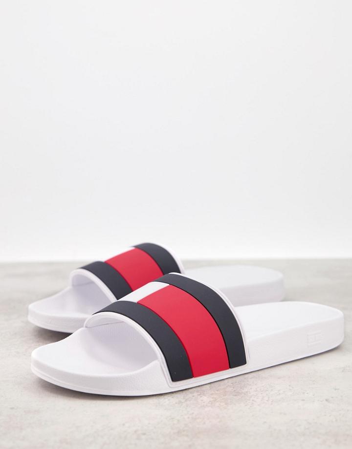 Tommy Hilfiger Slides With Flag Logo In White