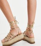Asos Design Wide Fit Wells Knotted Flatform Sandals In Gold