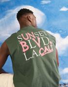 Asos Design Oversized Tank Top In Dark Green With La Text Back Print-black