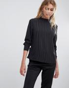 Pieces Fira Stripe Long Sleeved Top - Black