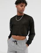 Asos Design Oversized Long Sleeve T-shirt In Black Mesh - Black