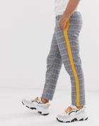 Sixth June Tapered Pants In Gray Check With Yellow Side Stripe