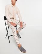 Asos Design Wedding Skinny Suit Pants In Neutral Floral Print