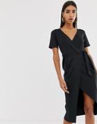 Asos Design Clean Midi Wrap Dress - Black