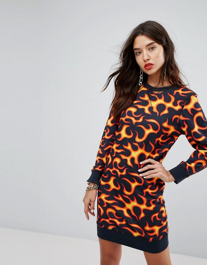 Love Moschino Flames Printed Sweat Dress - Black