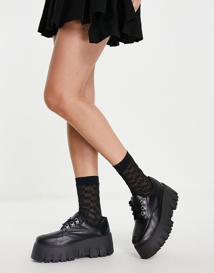 Asos Design Meteor Chunky Lace-up Flat Shoes In Black