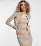 Collusion Daisy Print Cami Dress And Cardigan Set In Brown