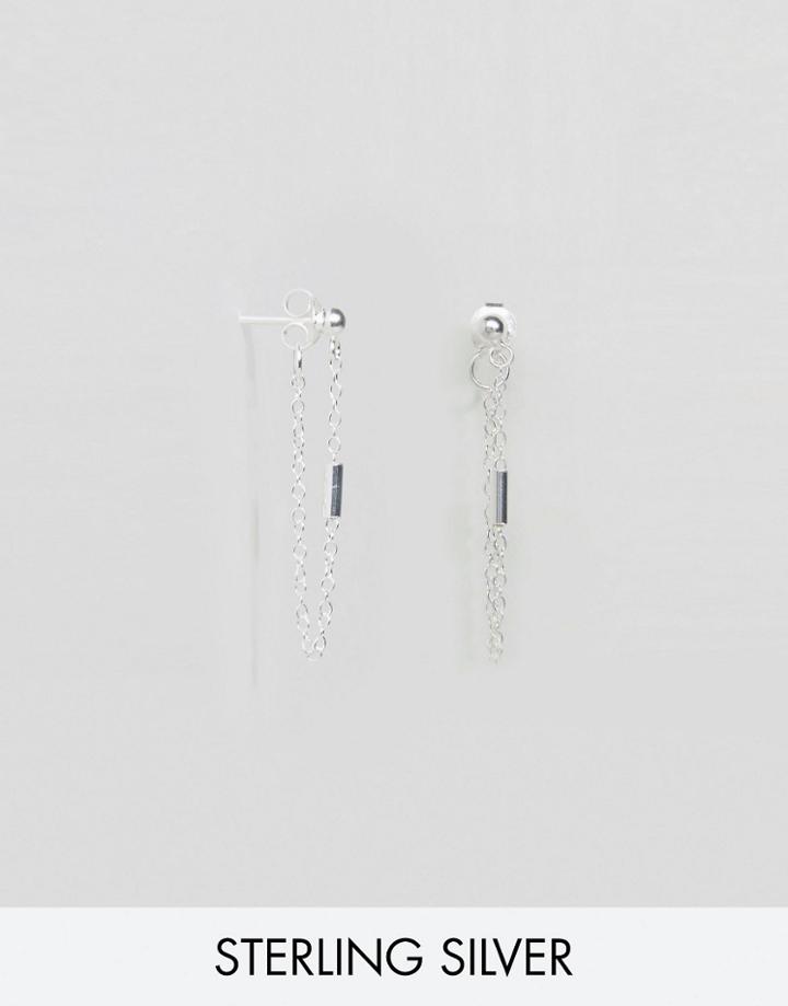Asos Sterling Silver Bar & Chain Stud Earrings - Silver