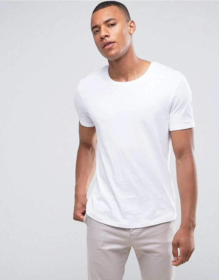 Esprit Longline T-shirt With Roll Sleeve - White