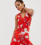 Parisian Tall Ladder Detail Dress In Eastern Bird Print-red