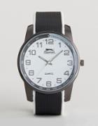 Slazenger Silicone Strap Watch In Black And Silver - Black