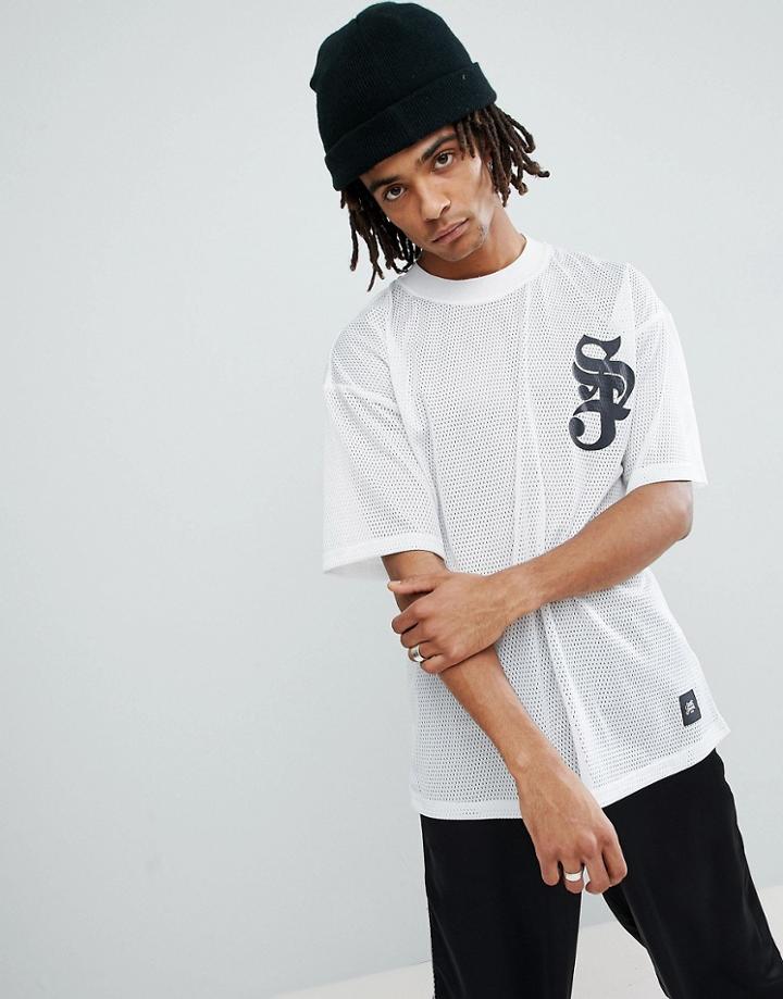 Sixth June T-shirt In White Mesh With Logo - White