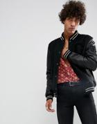 Goosecraft Bomber Jacket With Leather Sleeves In Black - Black