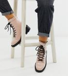 Asos Design Wide Fit Anya Hardware Lace Up Boots In Pink Croc - Pink