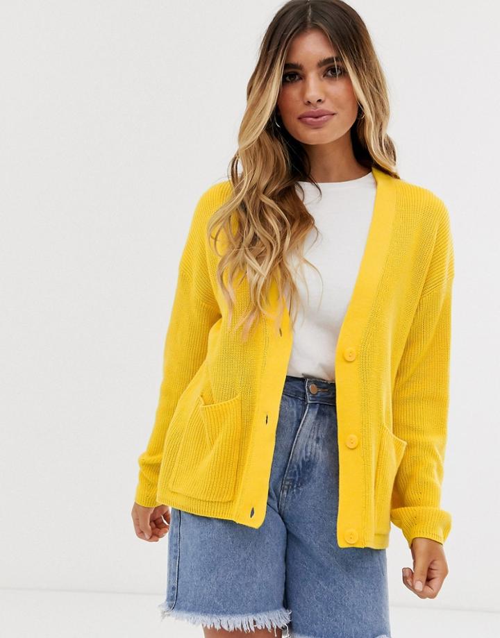 Pieces Button Through Cardigan - Yellow