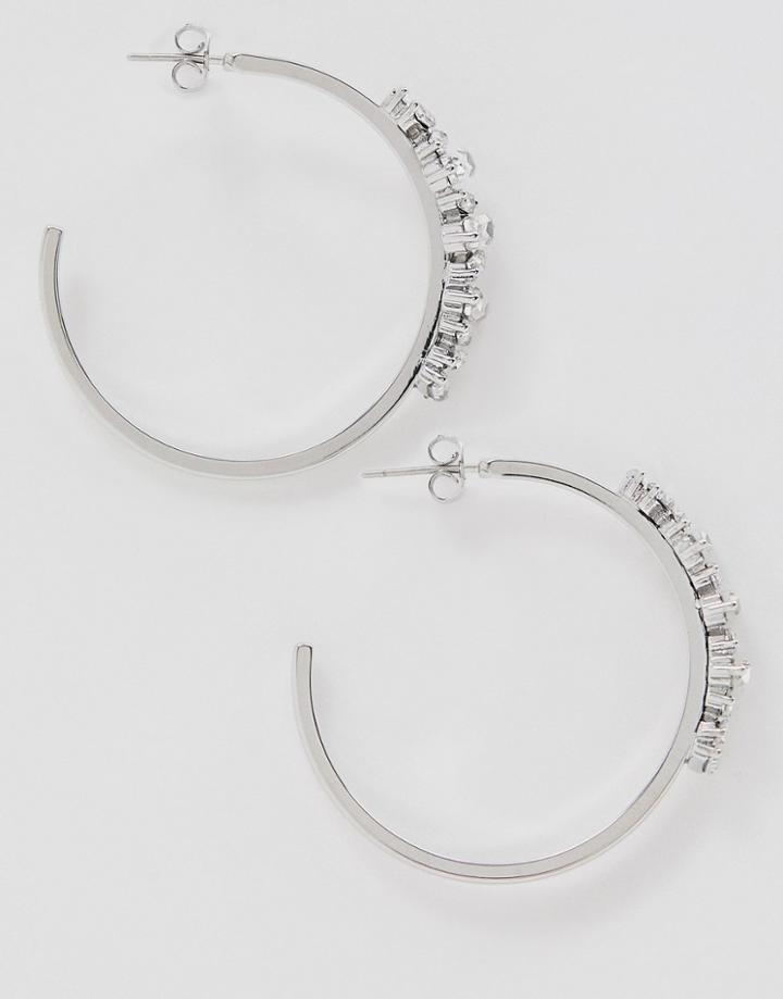 Fiorelli Embellished Plated Hoop Earrings - Silver