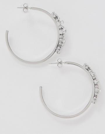 Fiorelli Embellished Plated Hoop Earrings - Silver