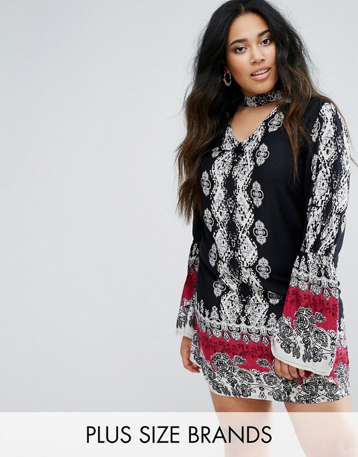 Diya Tunic Dress With Choker Detail - Multi