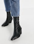 Office Ashen Western Ankle Boots In Black Leather