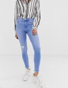 River Island Skinny Jeans With Rips In Mid Wash-blue