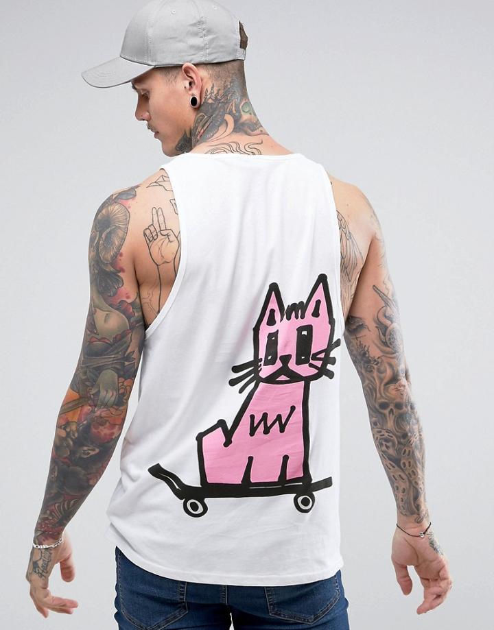 New Love Club Kitty Skate Back Print Tank - White