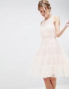 Little Mistress Mesh Prom Dress With Tiered Skirt - Pink