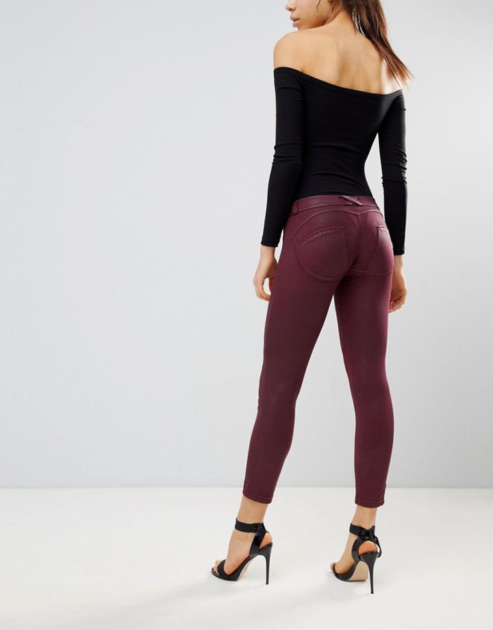 Freddy Wr. Up Mid Rise Shaping Effect Coated Crop Biker Jean - Red