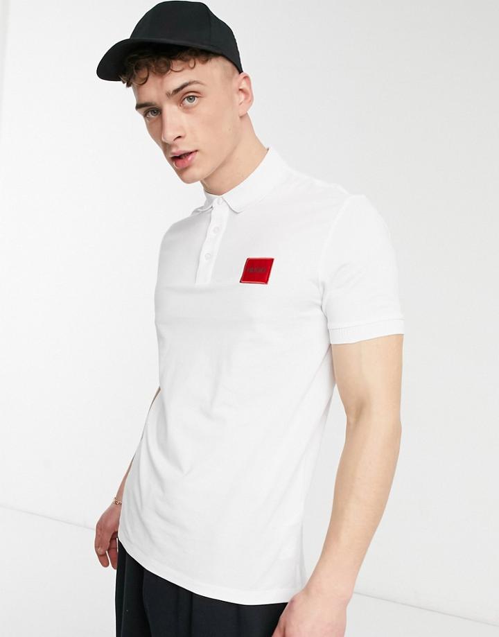 Hugo Dereso212 Slim Fit Contrast Box Logo Polo In White