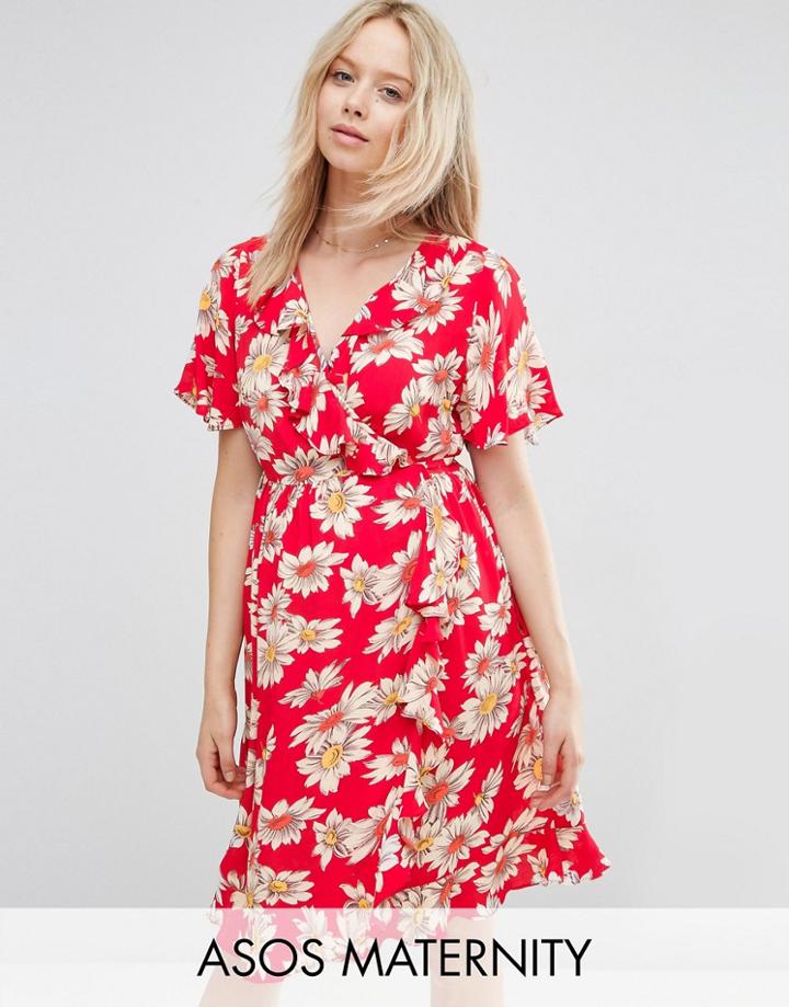 Asos Maternity Tea Dress In Daisy Print - Multi