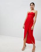 Rare Wrap Drap Midi Dress - Red
