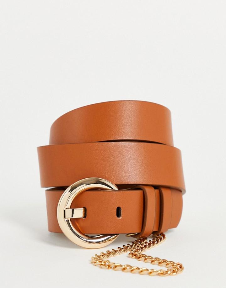 Glamorous Waist & Hip Belt With Gold Chain In Tan Pu - Tan-brown