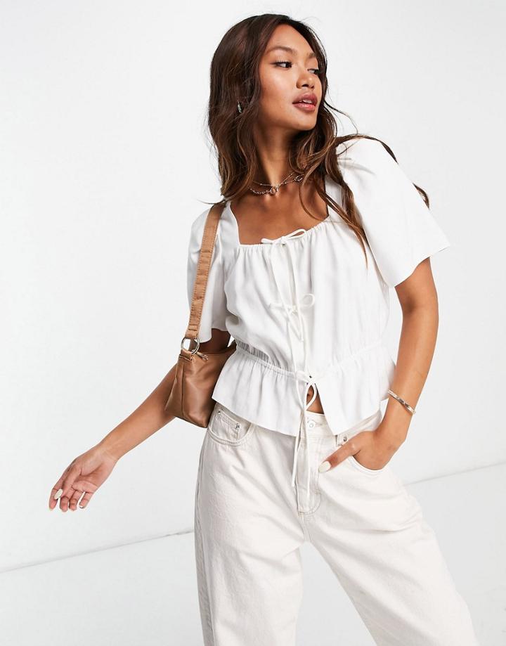 & Other Stories Ecovero Tie Detail Blouse In Off White