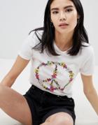 Monki Cropped T-shirt With Peace Motif - White