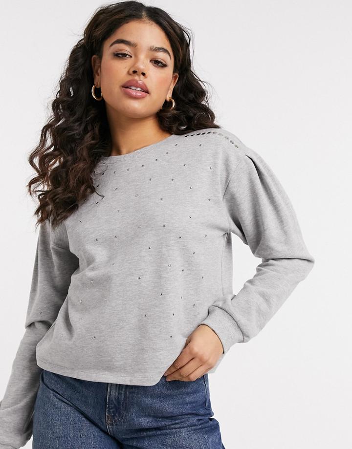 Jdy Studded Sweatshirt In Gray-grey
