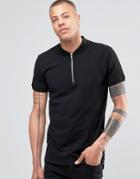 !solid Zip Neck Polo - Black