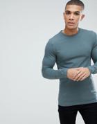 Asos Muscle Fit T-shirt With Long Sleeves - Blue