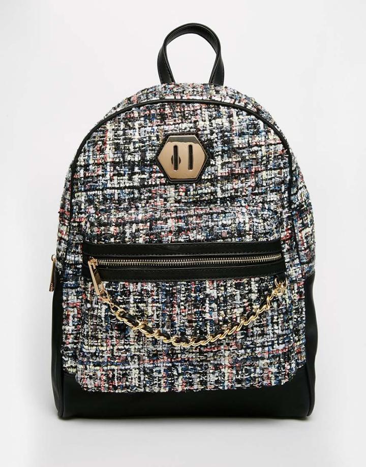 Aldo Boucle Backpack With Front Pocket And Adjustable Straps - Black